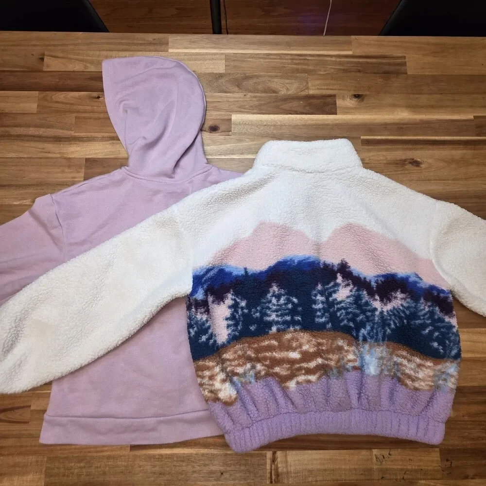 Girls L 10/12 Jacket Lot Old Navy Sherpa Cat & Jack Corgi Hoodie 2pc